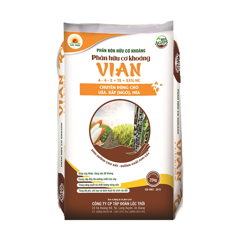 Phân hữu cơ khoáng VIAN 6-4-2+TE + 25% HC