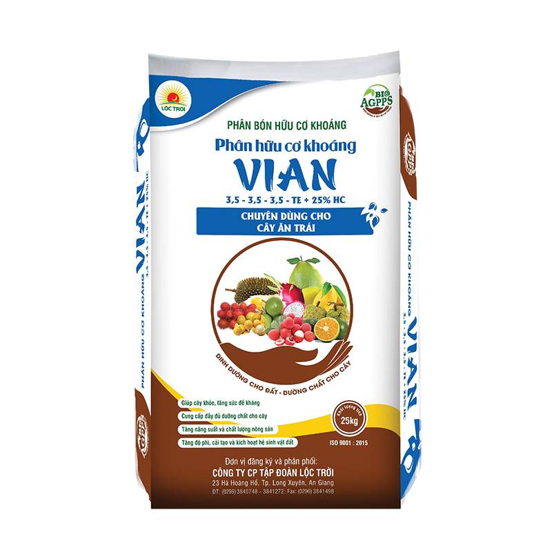 Phân hữu cơ khoáng VIAN 3,5-3,5-3,5 - TE + 25% HC
