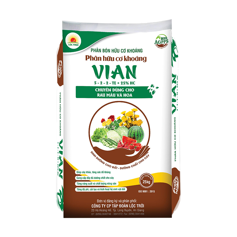 Phân hữu cơ khoáng VIAN 5-2-2-TE + 25% HC